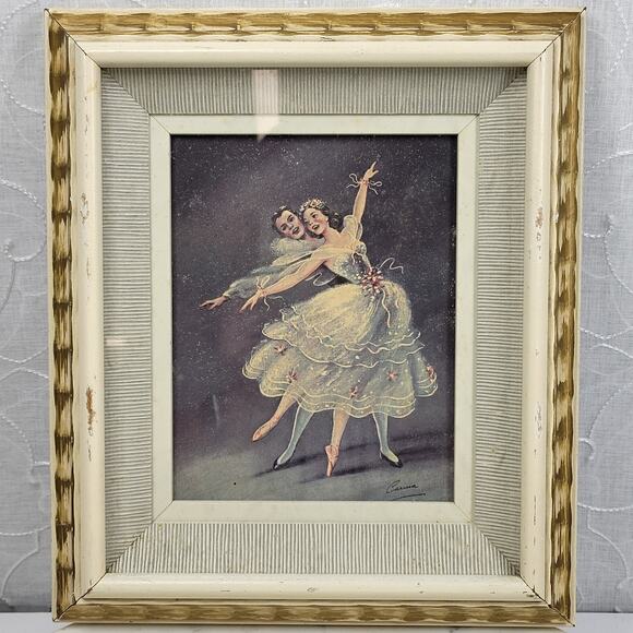 Vtg Carina Ballet Lithograph 11" Handmade Shadow Box Wood Frame Gold Accents MCM - Picture 4 of 16